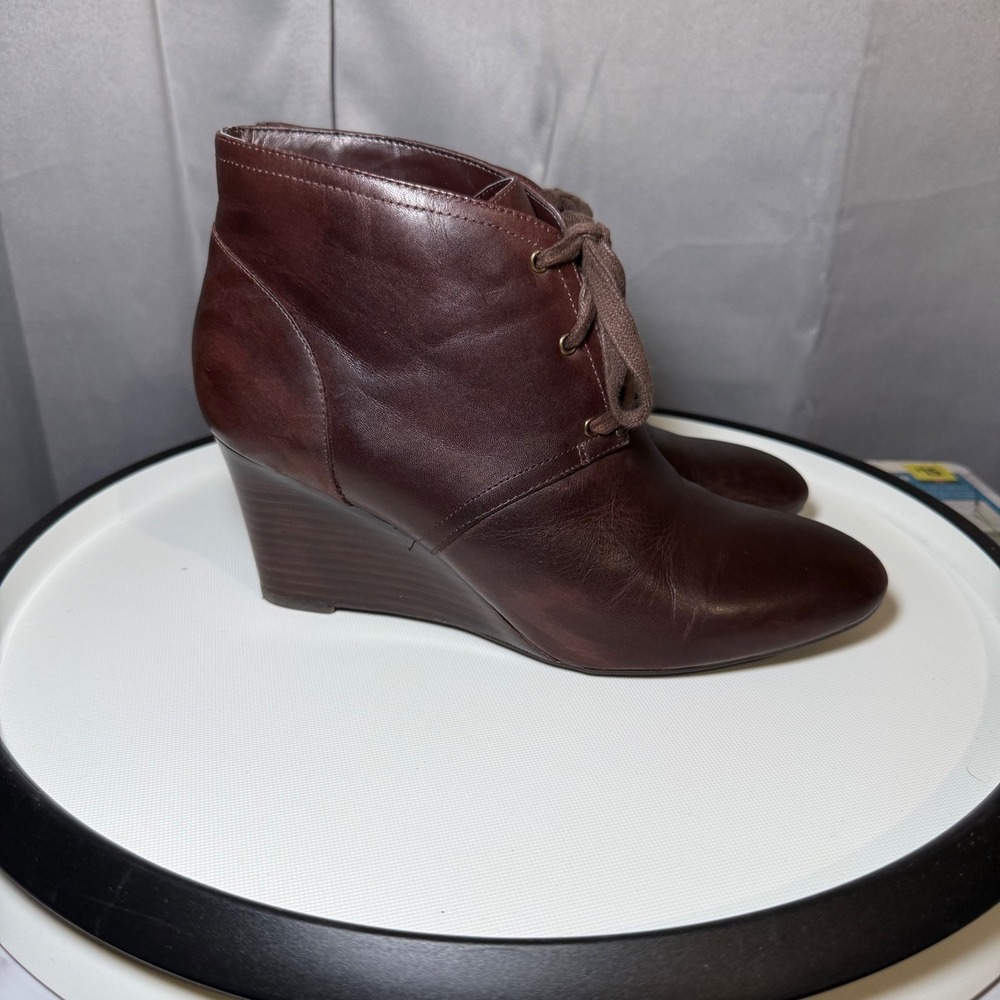 LRL Dark Academia Tamia Wedge‎ Booties 7B Brown Leather Lace Up Ankle Gothic